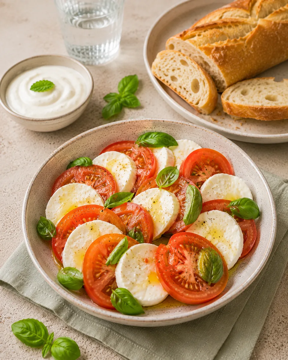 Caprese-Salat mit Baguette