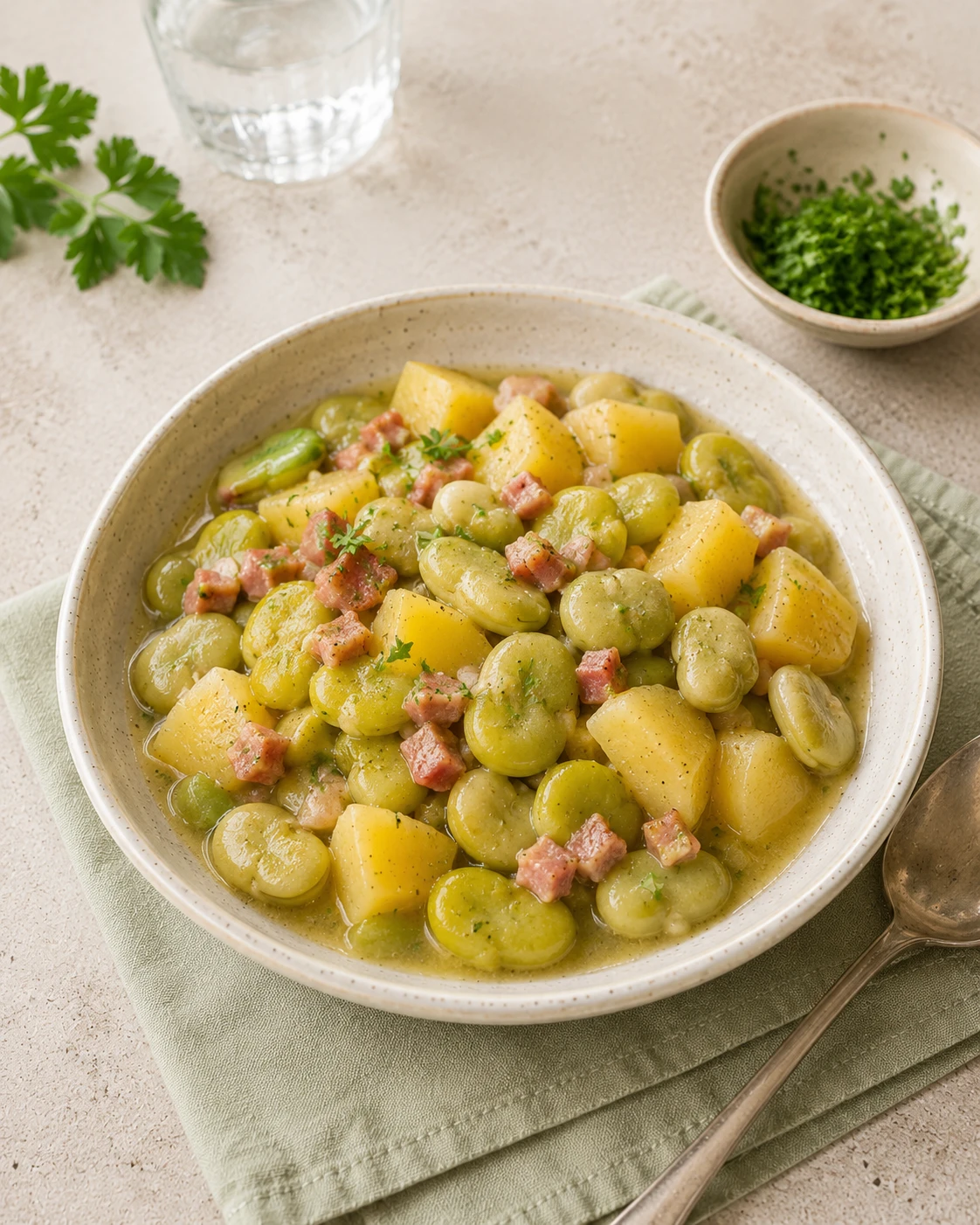 Dicke Bohnen mit Kartoffeln und Speck