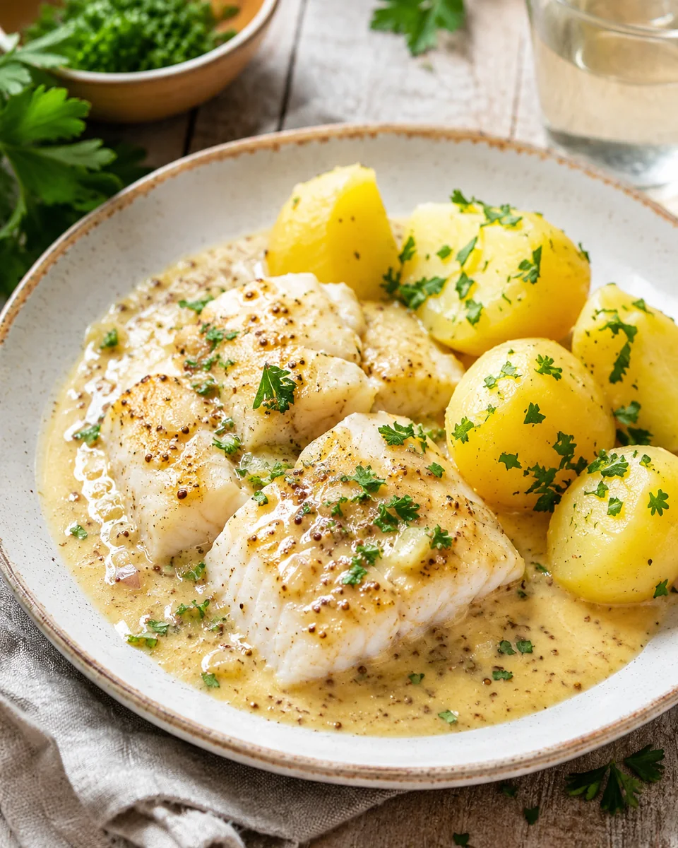 Fischfilet in Senfsoße mit Kartoffeln