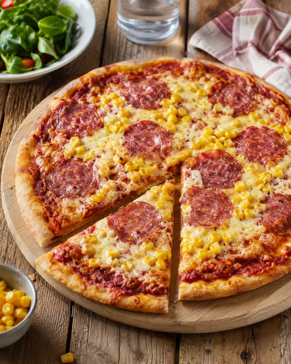Salami-Pizza mit Mais