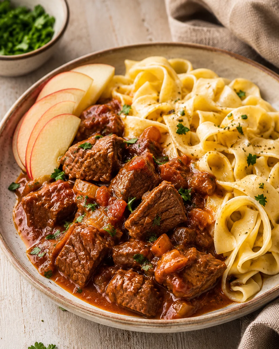 Schweinegulasch mit Nudeln