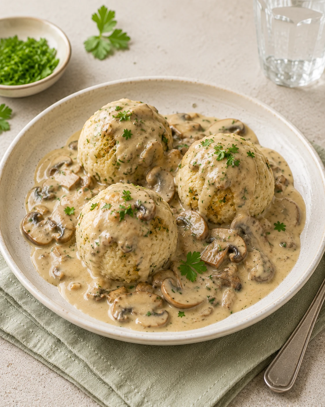 Semmelknödel mit Pilzrahmsoße