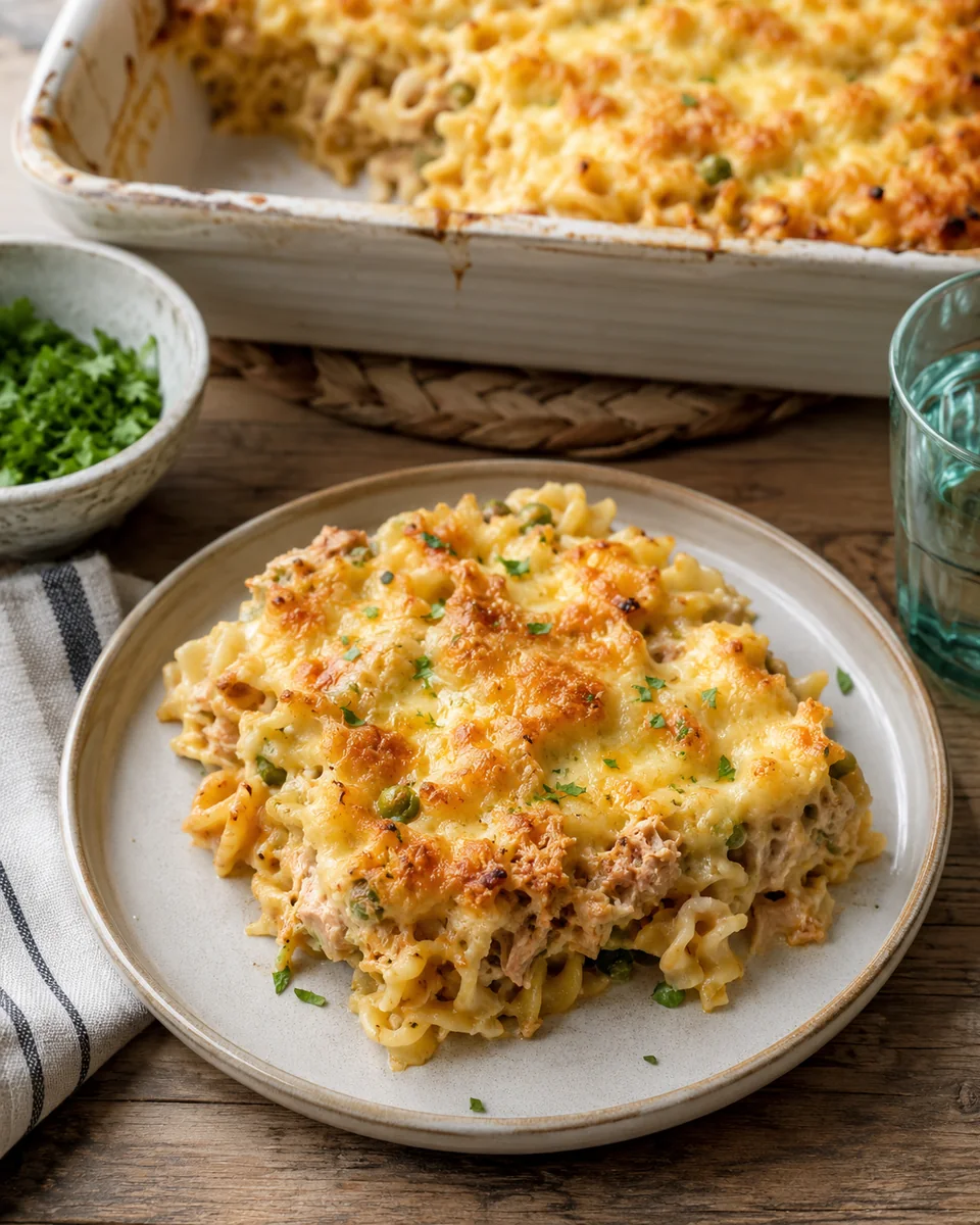 Thunfisch-Nudelauflauf mit Erbsen