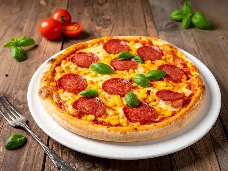 Salami-Pizza mit Mais