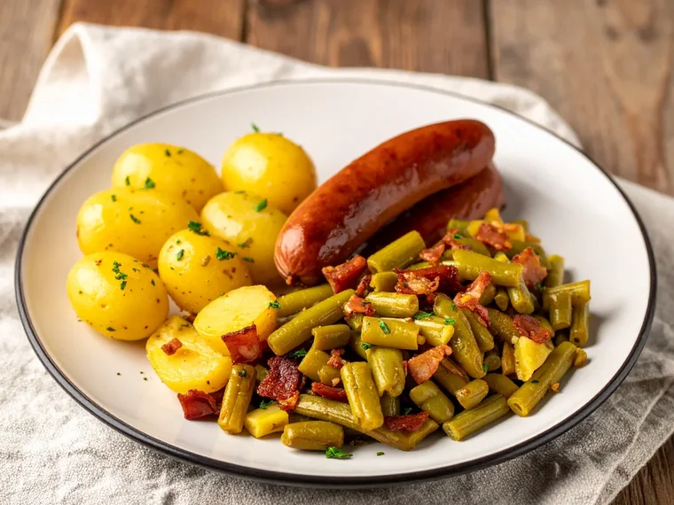 Saure Bohnen mit Mettwurst