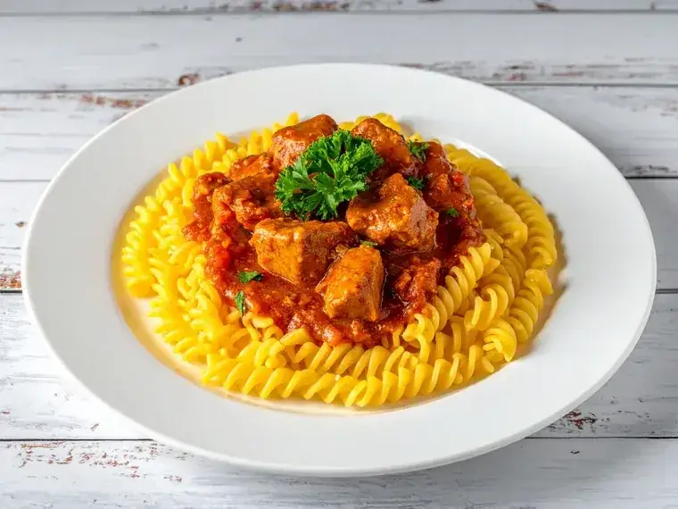 Schweinegulasch mit Nudeln